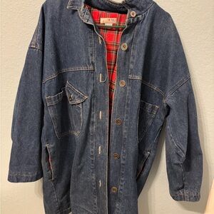 Denim Jacket with Red Plaid Lining